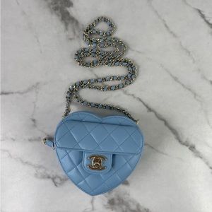 CHANEL BLUE LAMBSKIN QUILTED CC IN LOVE HEART CLUTCH